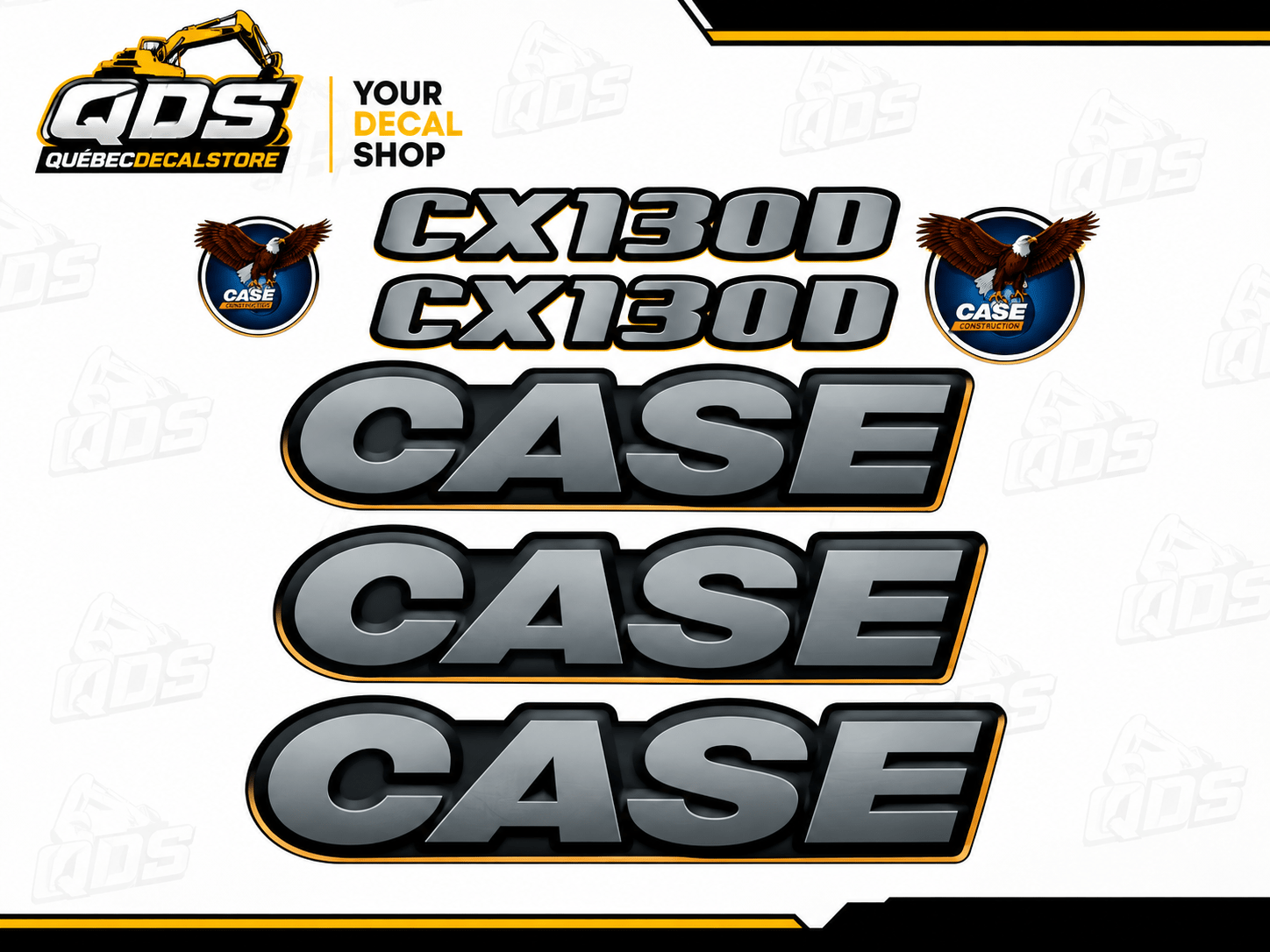 KIT COMPLET DE DÉCALCOMANIES POUR EXCAVATRICE CASE 130DQuébecDecalstore