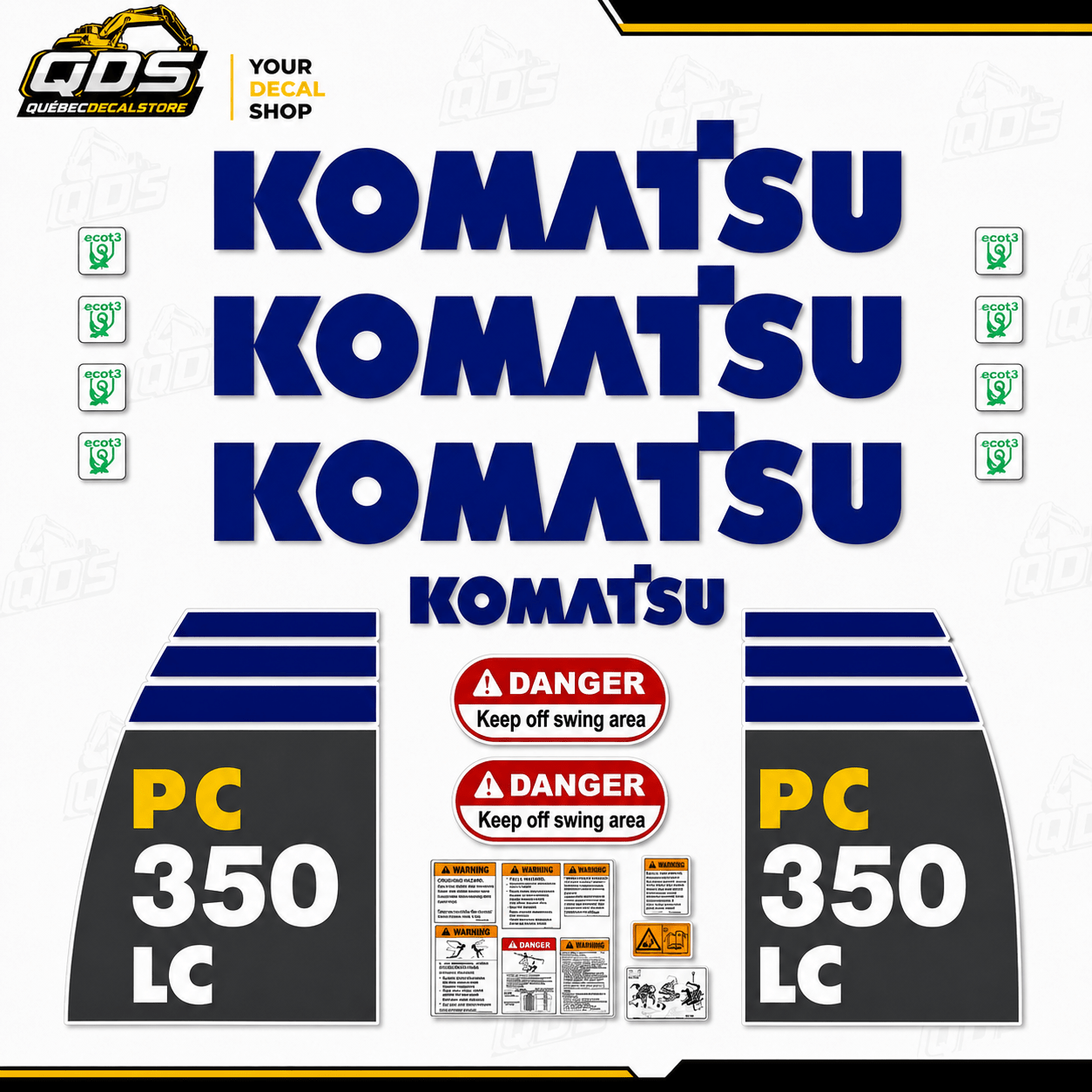 KIT COMPLET DE DÉCALCOMANIES POUR EXCAVATRICE KOMATSU PC350LC-8QuébecDecalstore