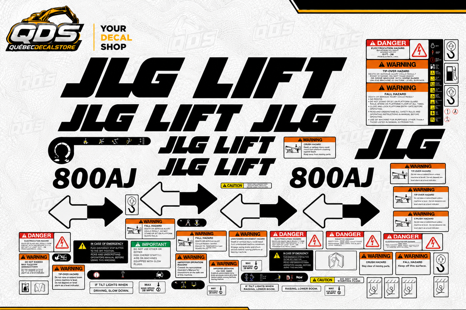 AFTERMARKET DECAL KIT FOR JLG LIFT 800AJ - INCLUDES SAFETY STICKERS