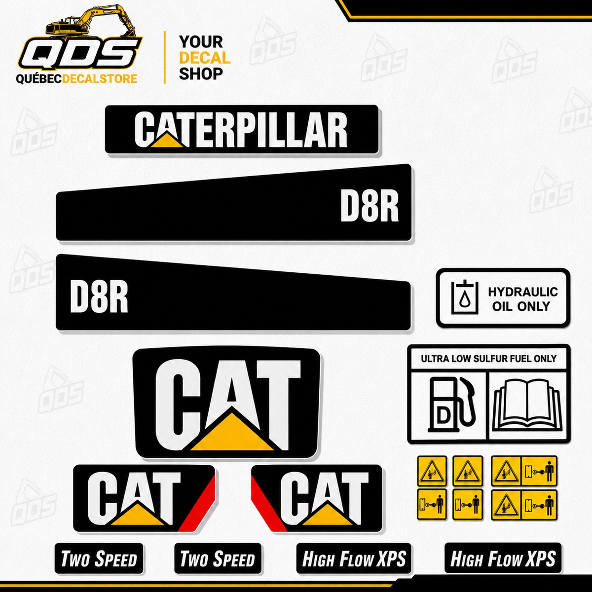 KIT DE CALCAS POSVENTA PARA TOPADORA CAT D8R - INCLUYE CALCAS DE SEGURIDAD