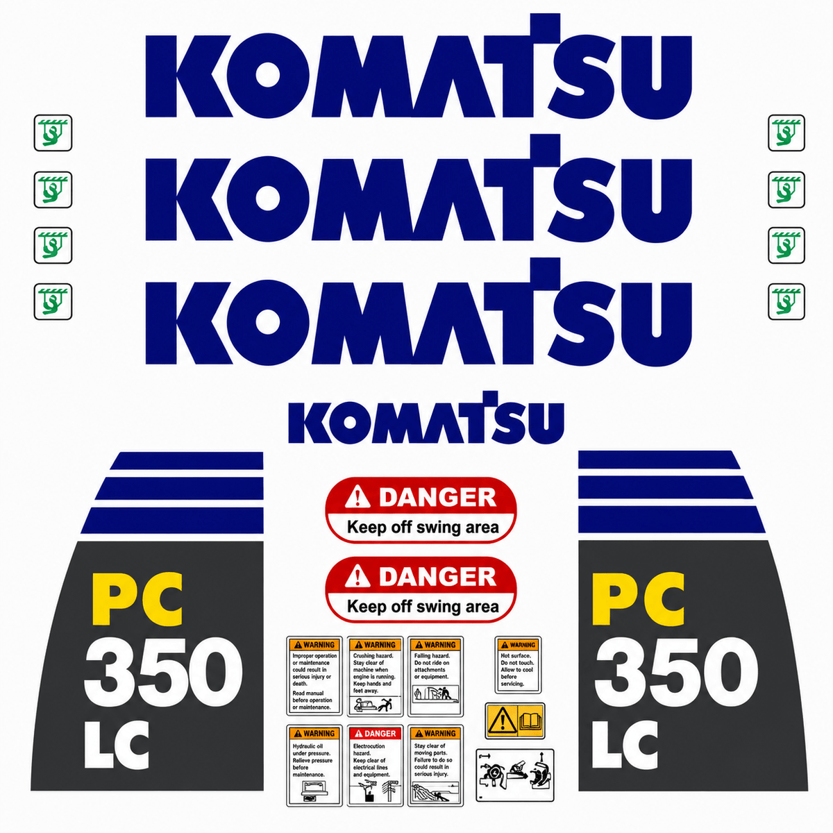 Kit complet de décalcomanies Imperméable, inclus aussi les collants danger et sécurité pour Komatsu PC350LCQuébecDecalstore
