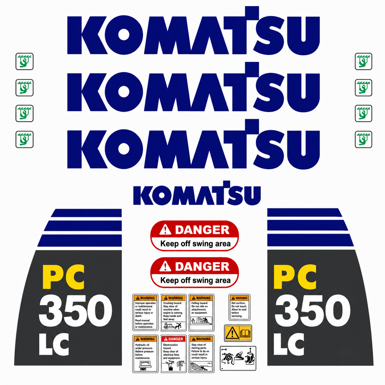Kit complet de décalcomanies Imperméable, inclus aussi les collants danger et sécurité pour Komatsu PC350LCQuébecDecalstore