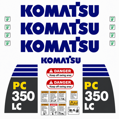Kit complet de décalcomanies Imperméable, inclus aussi les collants danger et sécurité pour Komatsu PC350LCQuébecDecalstore