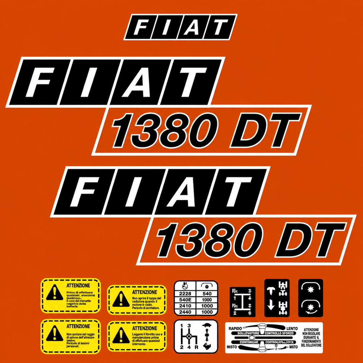 Kit complet de décalcomanies Imperméable pour Tracteur Fiat 1380 DTQuébecDecalstore