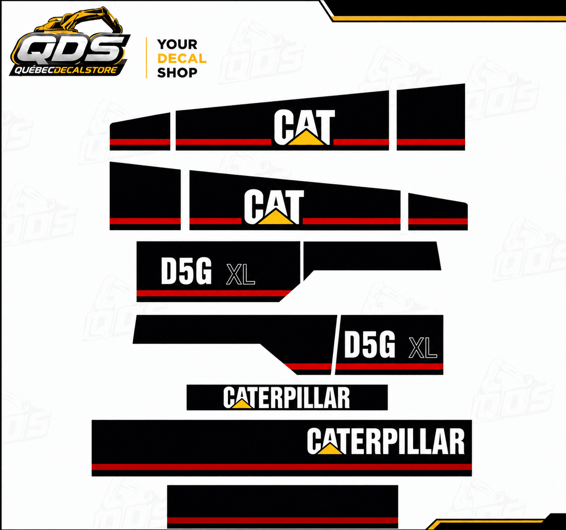 KIT COMPLET DE DÉCALCOMANIES POUR UN BULLDOZER CATERPILLAR D5G XL / ANNÉE 2000 ET PLUSQuébecDecalstore
