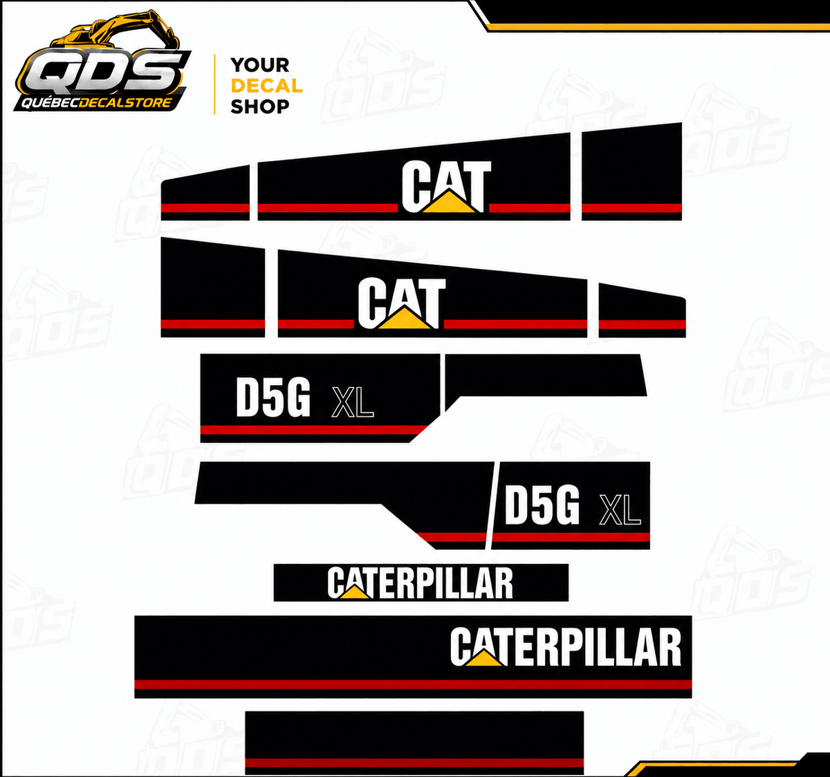 KIT COMPLET DE DÉCALCOMANIES POUR UN BULLDOZER CATERPILLAR D5G XL / ANNÉE 2000 ET PLUSQuébecDecalstore