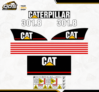AFTERMARKET DECAL KIT FOR CAT MINI EXCAVATOR 301.8 - INCLUDES SAFETY DECALS
